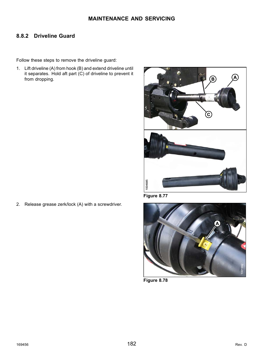 2driveline guard, Removing the driveline guard, Driveline guard | MacDon R85 Rotary Disc 16 Foot Pull-Type User Manual | Page 192 / 244
