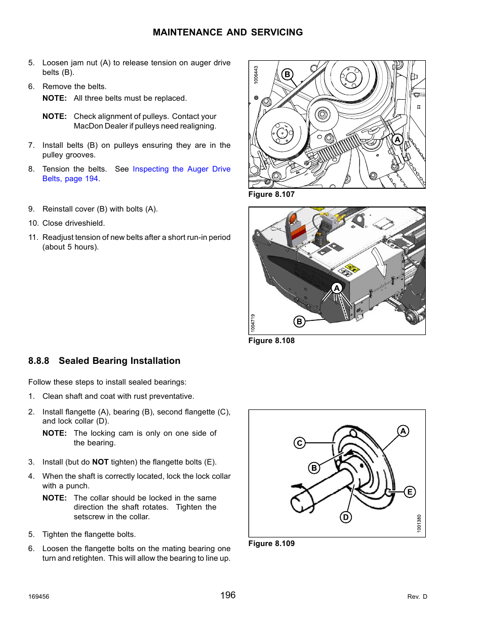 8sealed bearing installation, Sealed bearing installation | MacDon R85 Rotary Disc 16 Foot Pull-Type User Manual | Page 206 / 244