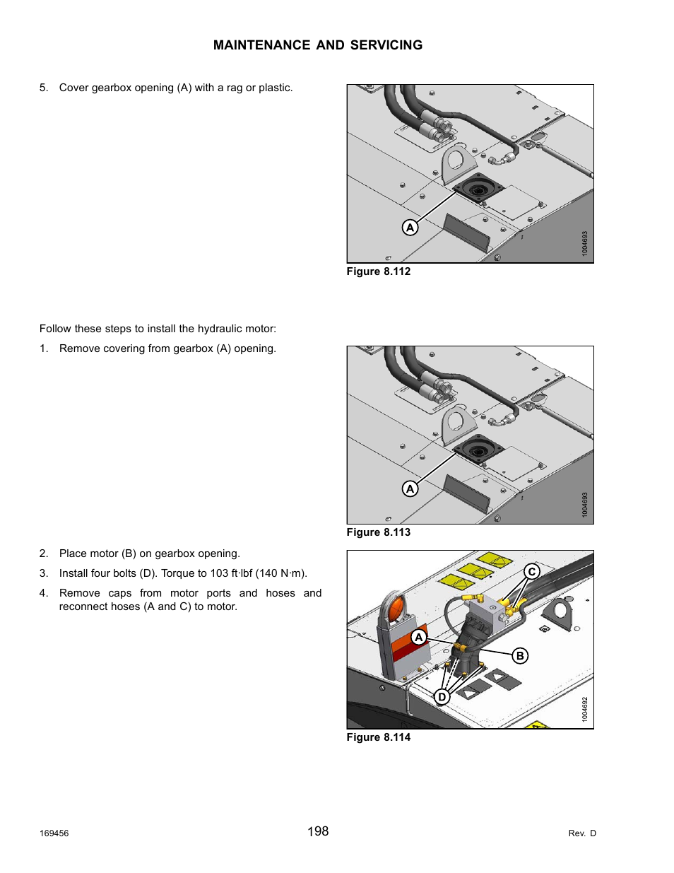 Installing the hydraulic motor | MacDon R85 Rotary Disc 16 Foot Pull-Type User Manual | Page 208 / 244