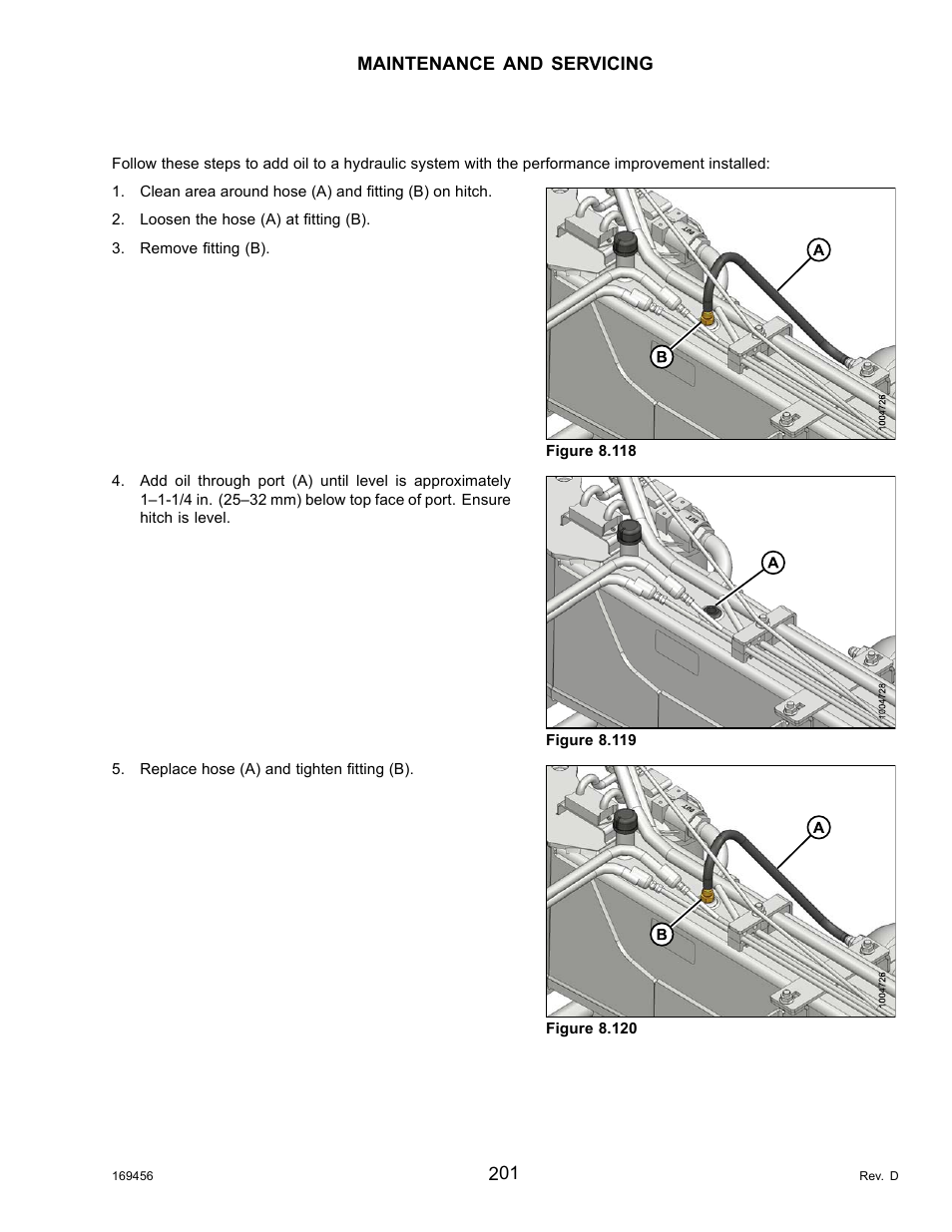 Adding hydraulic oil: performance | MacDon R85 Rotary Disc 16 Foot Pull-Type User Manual | Page 211 / 244