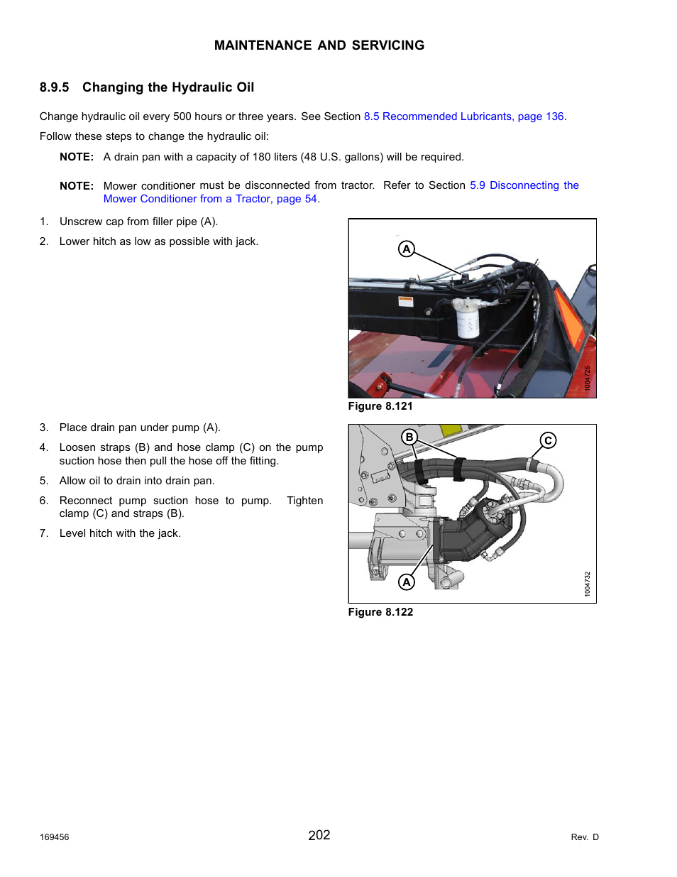 5changing the hydraulic oil, Changing the hydraulic oil, 5 changing the hydraulic oil | MacDon R85 Rotary Disc 16 Foot Pull-Type User Manual | Page 212 / 244