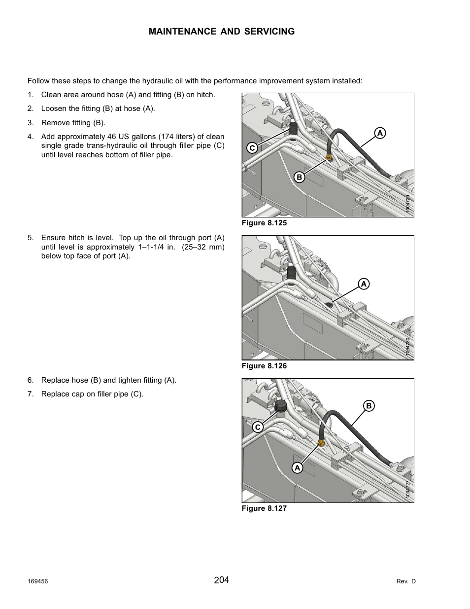 Changing the hydraulic | MacDon R85 Rotary Disc 16 Foot Pull-Type User Manual | Page 214 / 244