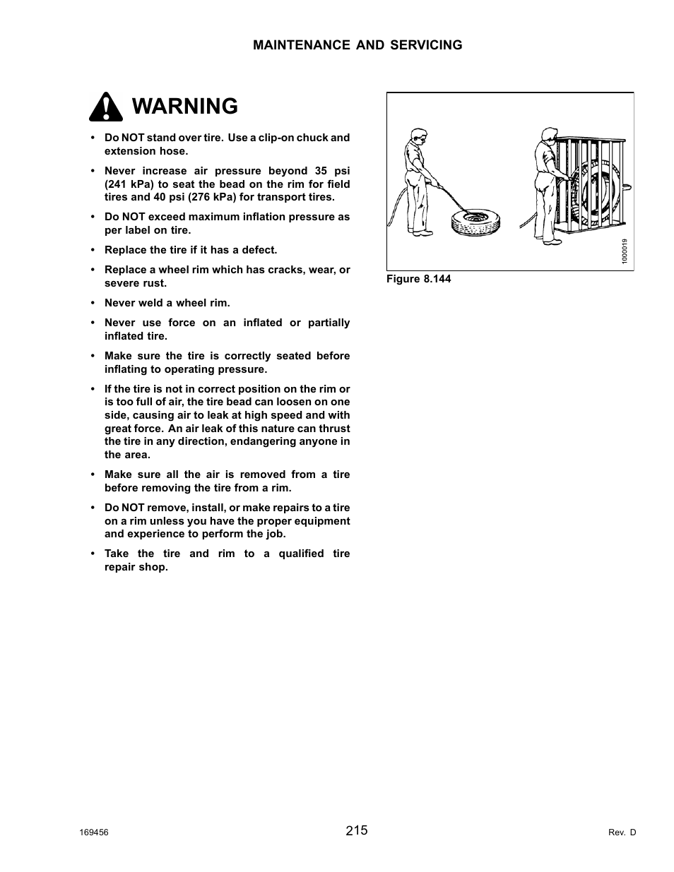 Warning | MacDon R85 Rotary Disc 16 Foot Pull-Type User Manual | Page 225 / 244
