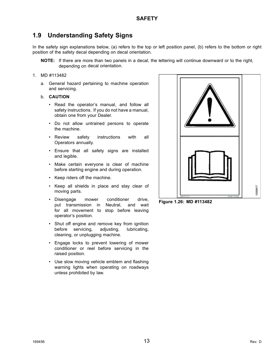 9understanding safety signs, Understanding safety signs, 9 understanding safety signs | MacDon R85 Rotary Disc 16 Foot Pull-Type User Manual | Page 23 / 244