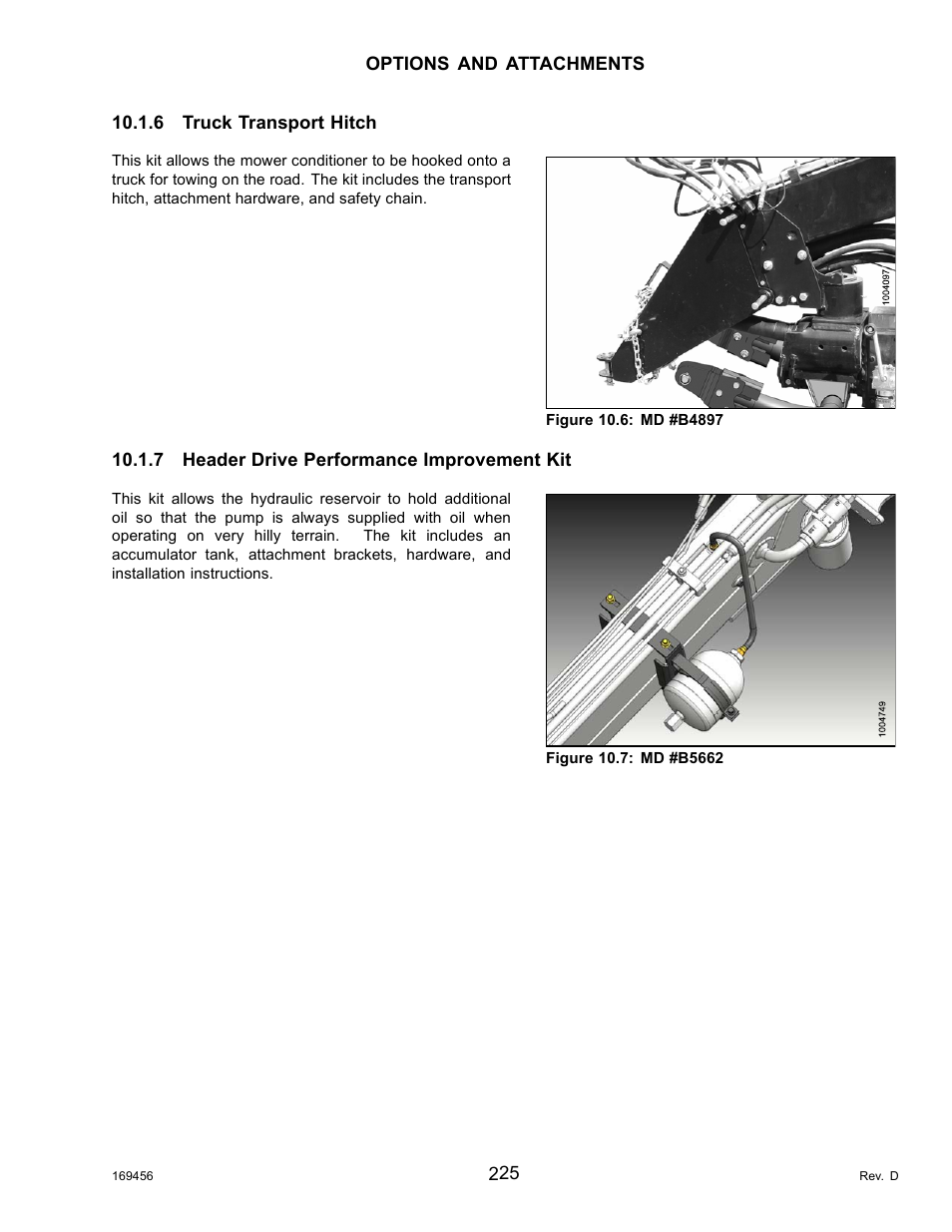 6truck transport hitch, 7header drive performance improvement kit, Truck transport hitch | Header drive performance improvement kit | MacDon R85 Rotary Disc 16 Foot Pull-Type User Manual | Page 235 / 244