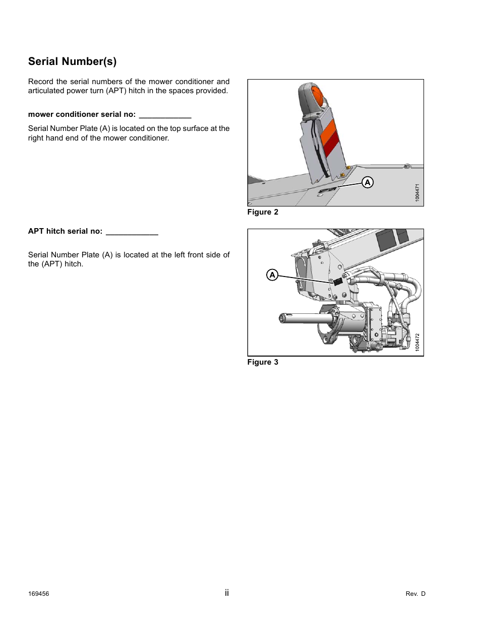 Serial number(s) | MacDon R85 Rotary Disc 16 Foot Pull-Type User Manual | Page 4 / 244