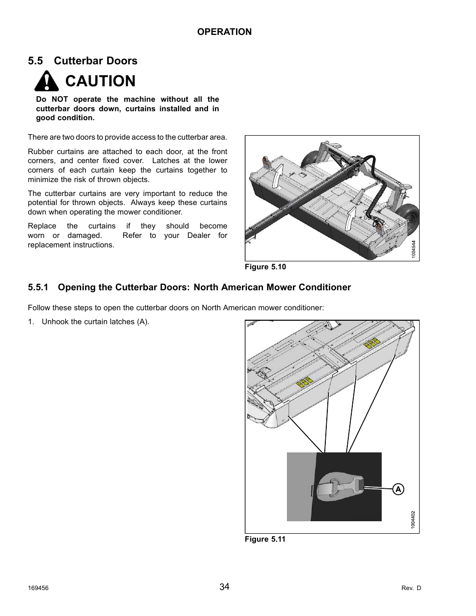5cutterbar doors, Cutterbar doors, Caution | 5 cutterbar doors | MacDon R85 Rotary Disc 16 Foot Pull-Type User Manual | Page 44 / 244
