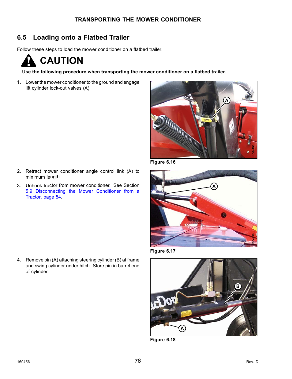 5loading onto a flatbed trailer, Loading onto a flatbed trailer, Caution | 5 loading onto a flatbed trailer | MacDon R85 Rotary Disc 16 Foot Pull-Type User Manual | Page 86 / 244