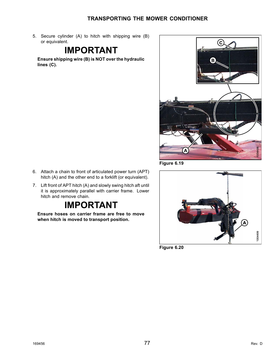 Important | MacDon R85 Rotary Disc 16 Foot Pull-Type User Manual | Page 87 / 244