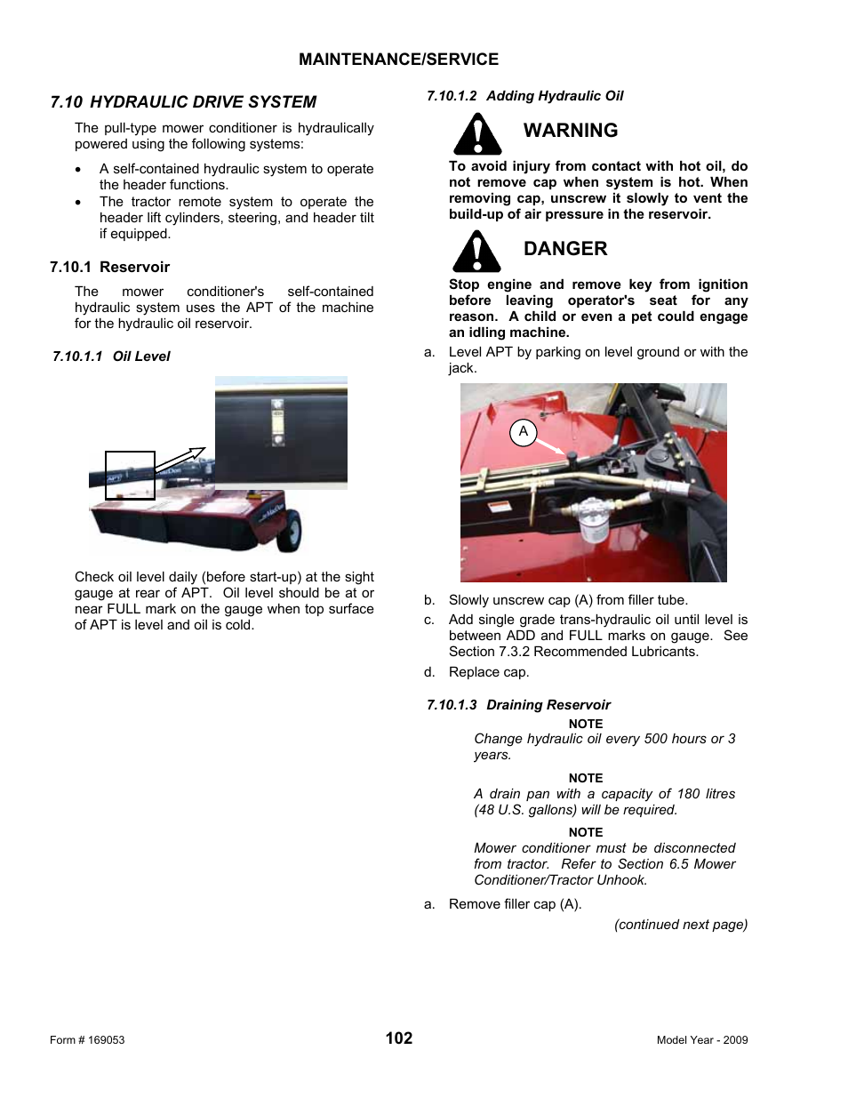 Warning, Danger | MacDon R80 Rotary Disc Pull-Type Windrower User Manual | Page 104 / 124
