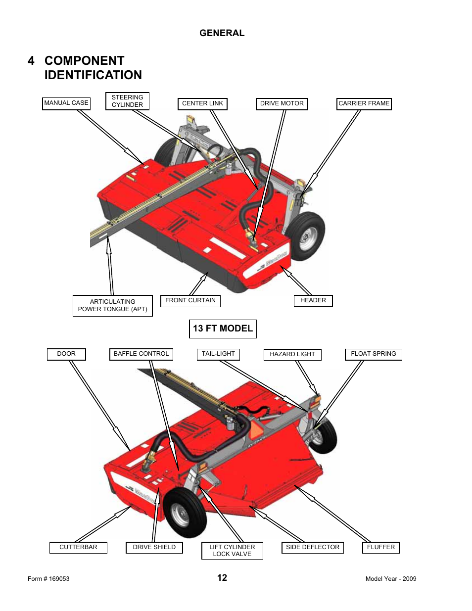 4 component identification, General, 13 ft model | MacDon R80 Rotary Disc Pull-Type Windrower User Manual | Page 14 / 124