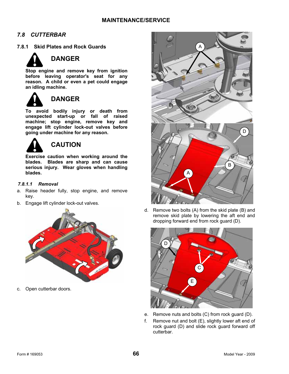 Danger, Caution | MacDon R80 Rotary Disc Pull-Type Windrower User Manual | Page 68 / 124