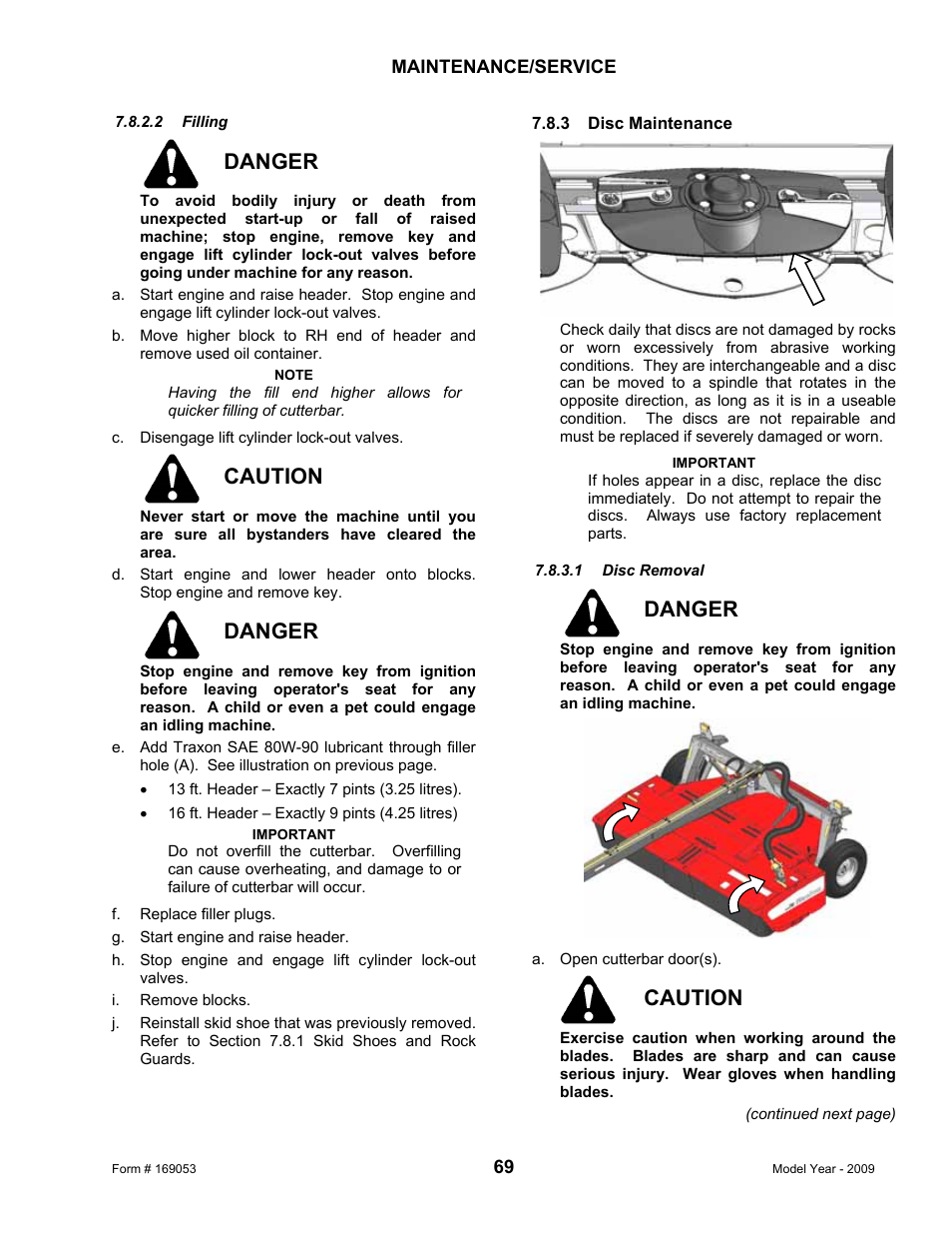 Danger, Caution | MacDon R80 Rotary Disc Pull-Type Windrower User Manual | Page 71 / 124