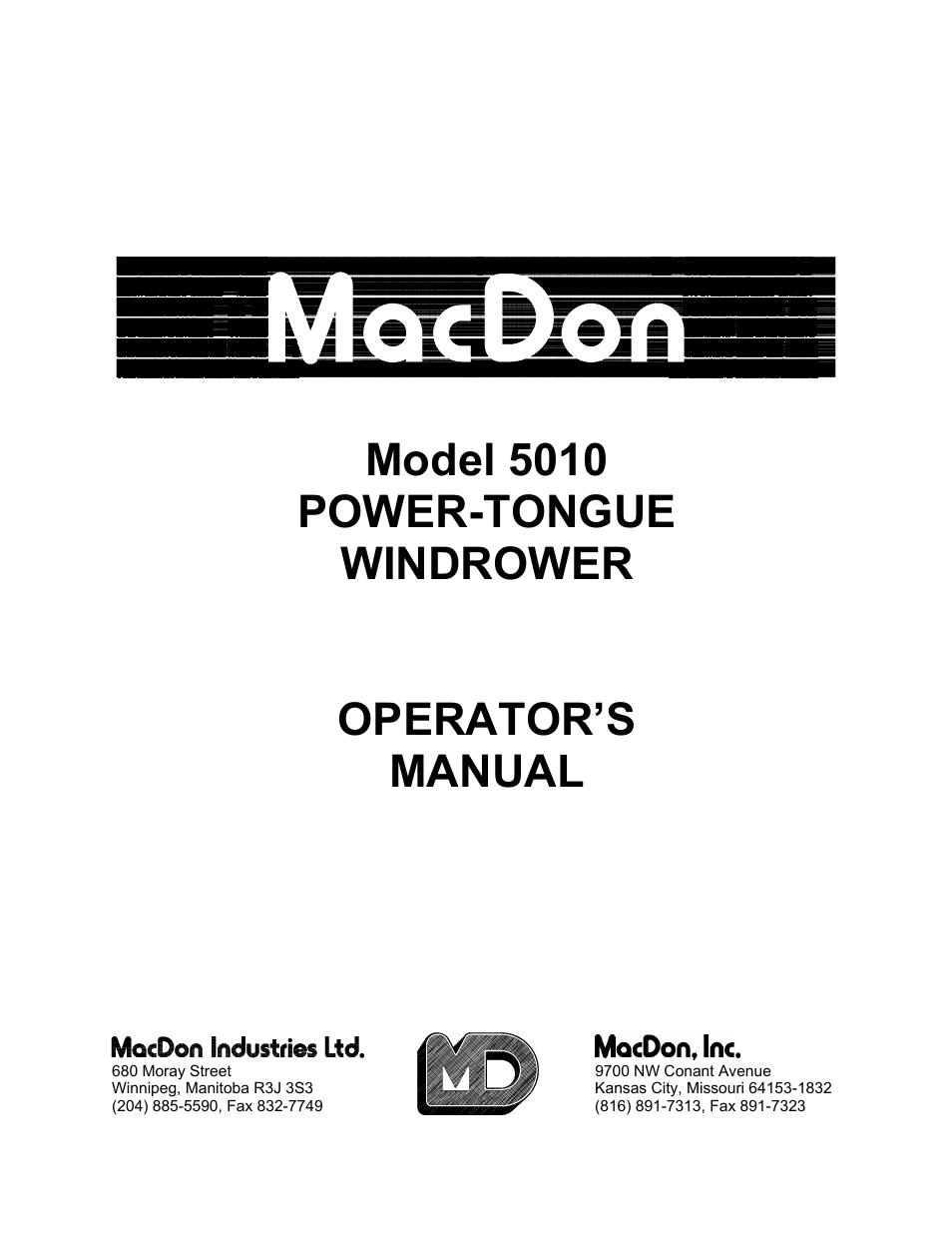 MacDon 5010 Mower Conditioner User Manual | 82 pages