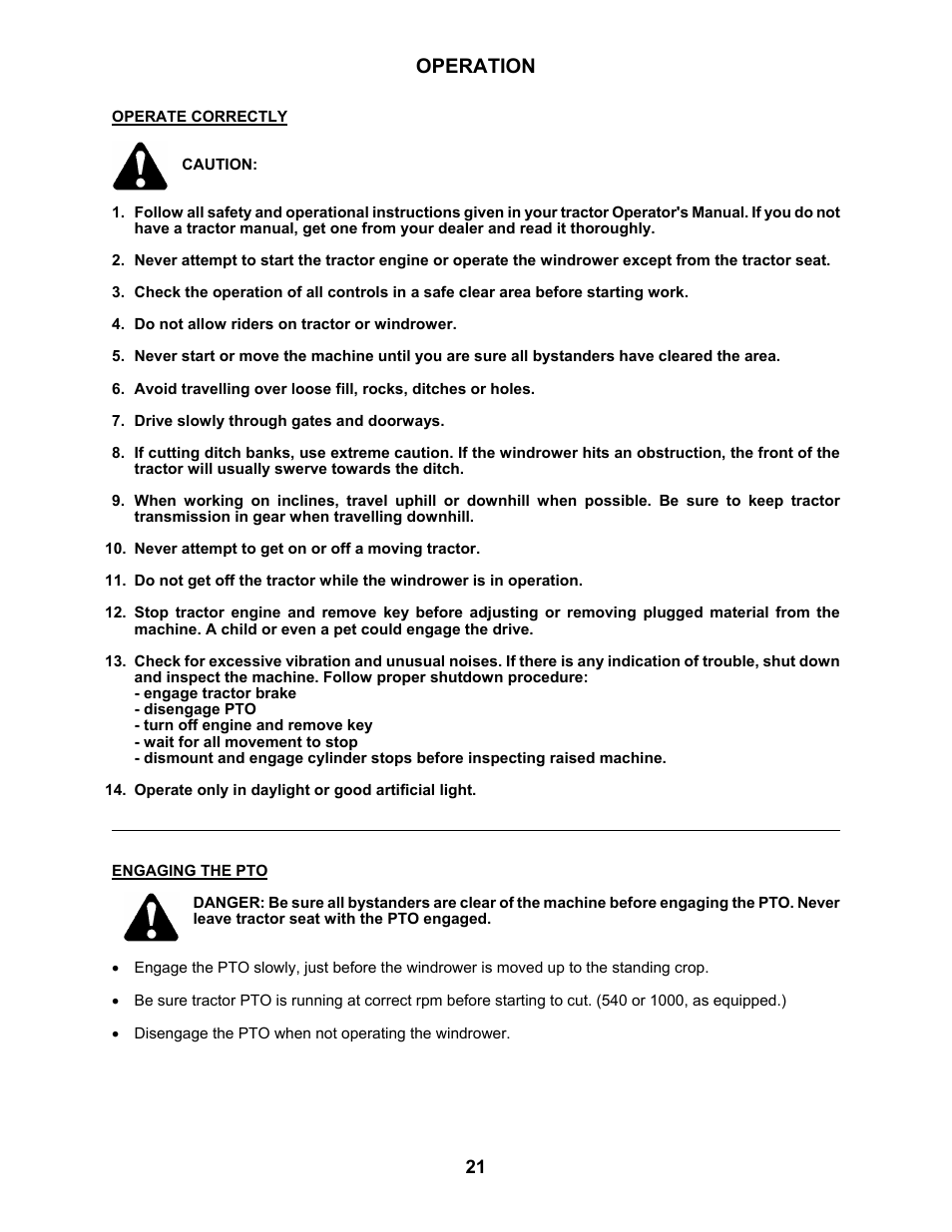 Operation | MacDon 5010 Mower Conditioner User Manual | Page 23 / 82