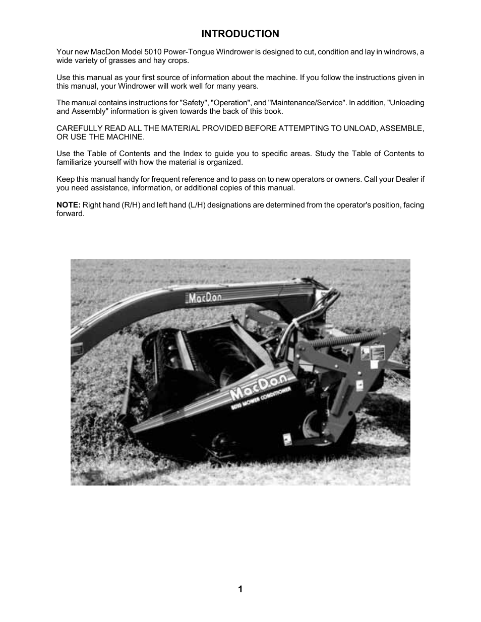 Introduction | MacDon 5010 Mower Conditioner User Manual | Page 3 / 82