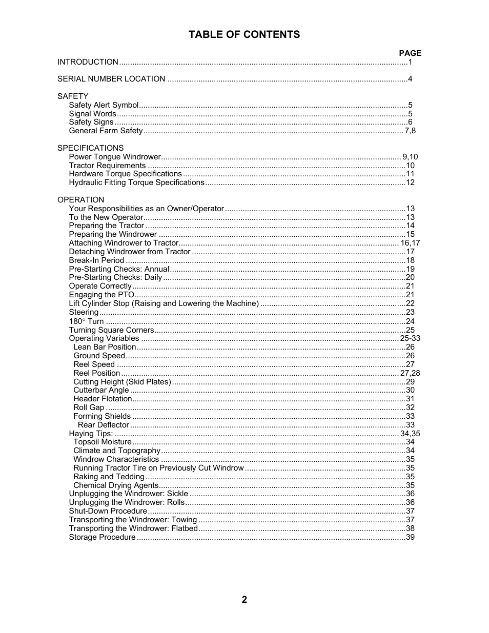 MacDon 5010 Mower Conditioner User Manual | Page 4 / 82