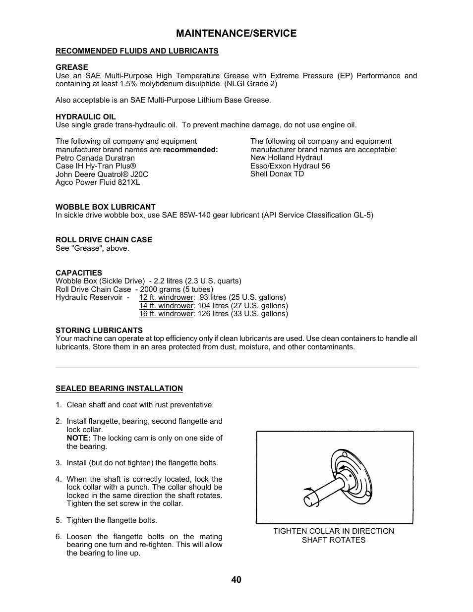 Maintenance/service | MacDon 5010 Mower Conditioner User Manual | Page 42 / 82