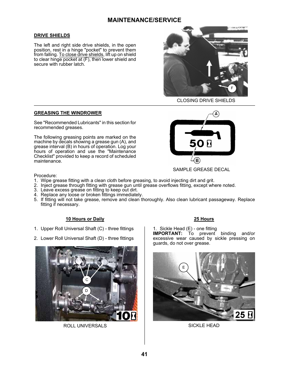 Maintenance/service | MacDon 5010 Mower Conditioner User Manual | Page 43 / 82