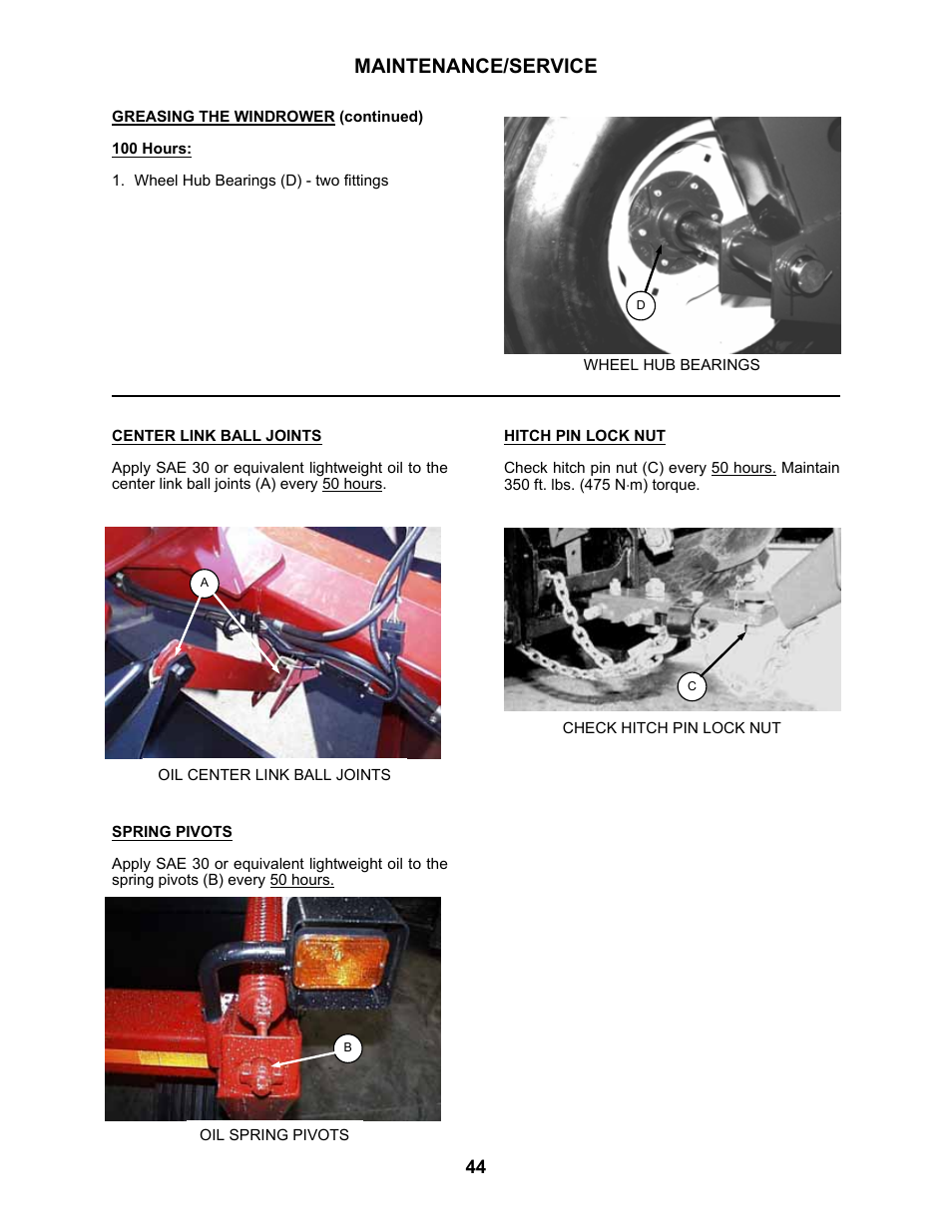 Maintenance/service | MacDon 5010 Mower Conditioner User Manual | Page 46 / 82