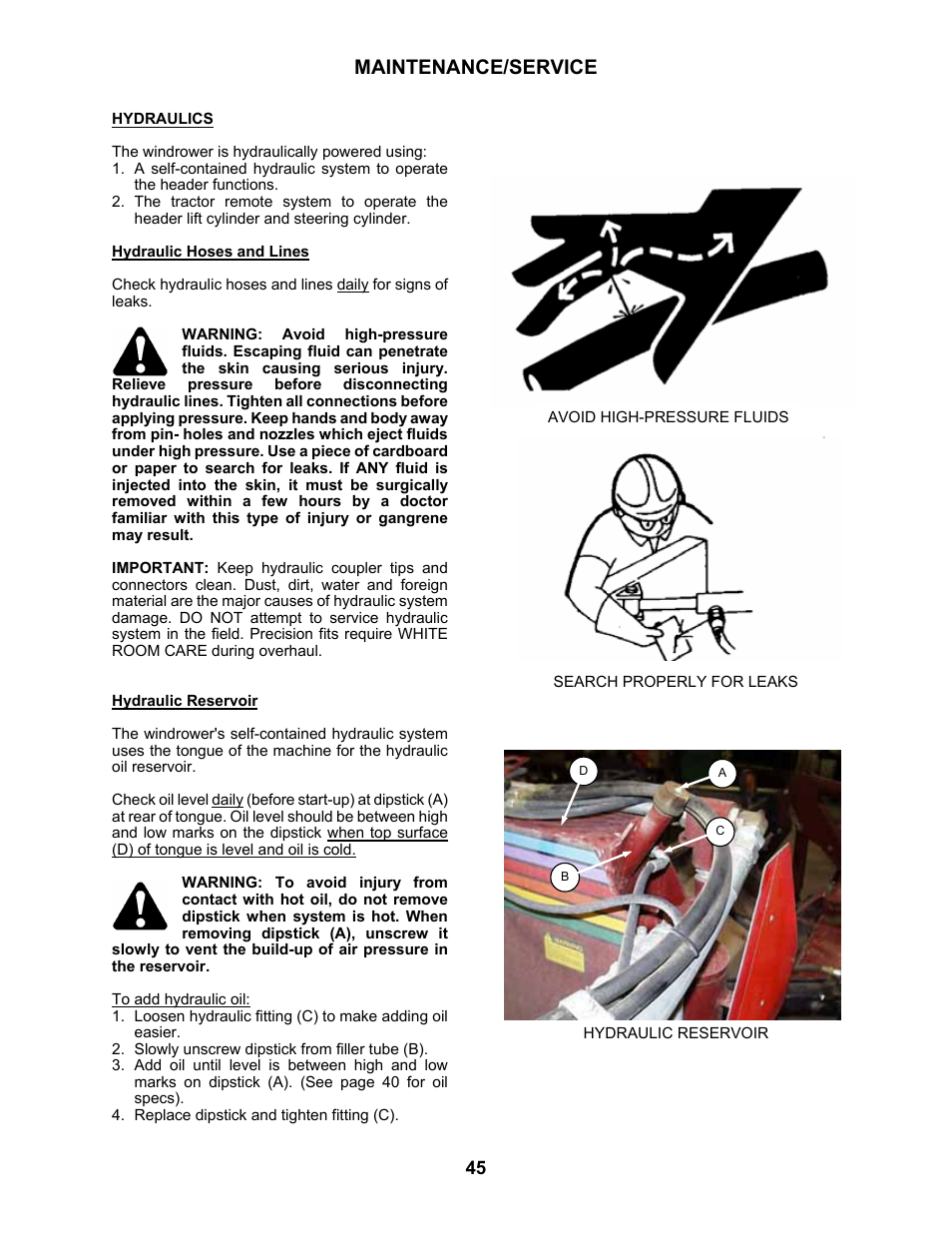 Maintenance/service | MacDon 5010 Mower Conditioner User Manual | Page 47 / 82