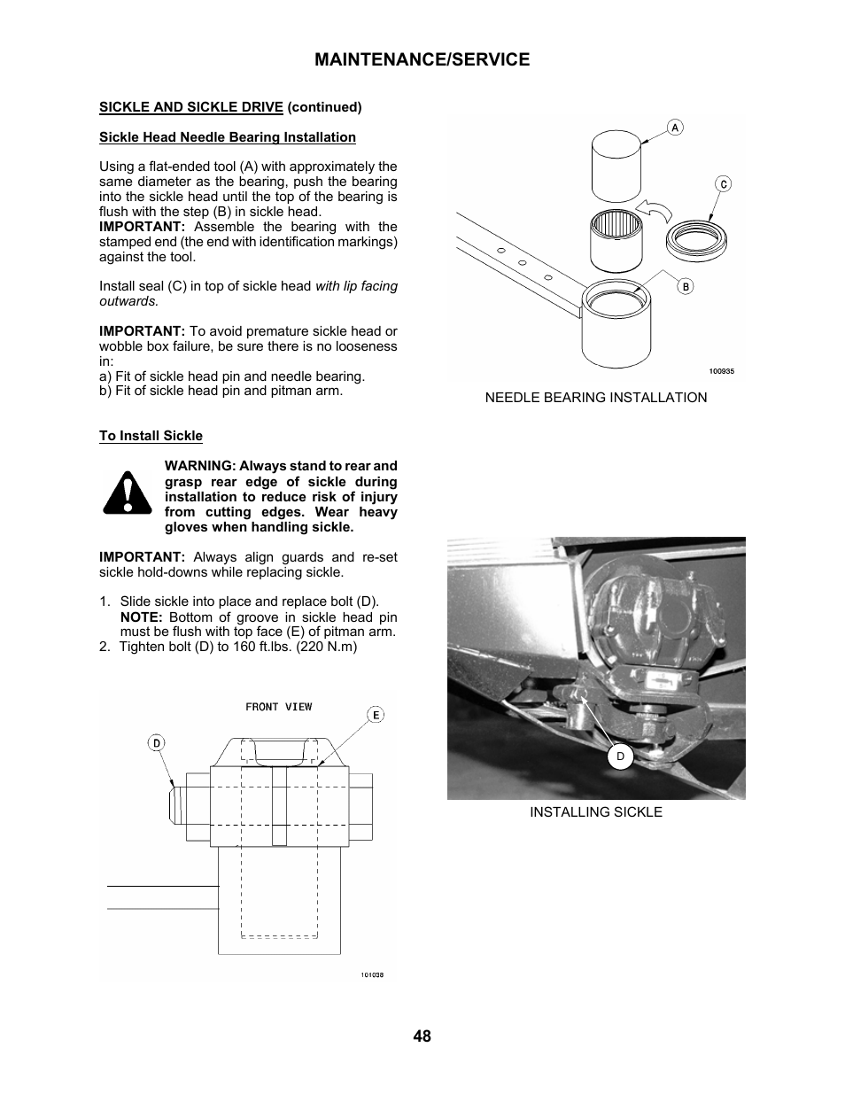 Maintenance/service | MacDon 5010 Mower Conditioner User Manual | Page 50 / 82