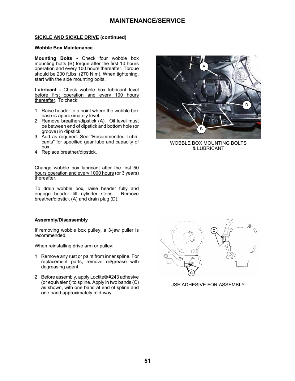 Maintenance/service | MacDon 5010 Mower Conditioner User Manual | Page 53 / 82