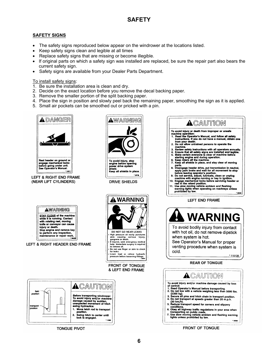 Safety | MacDon 5010 Mower Conditioner User Manual | Page 8 / 82