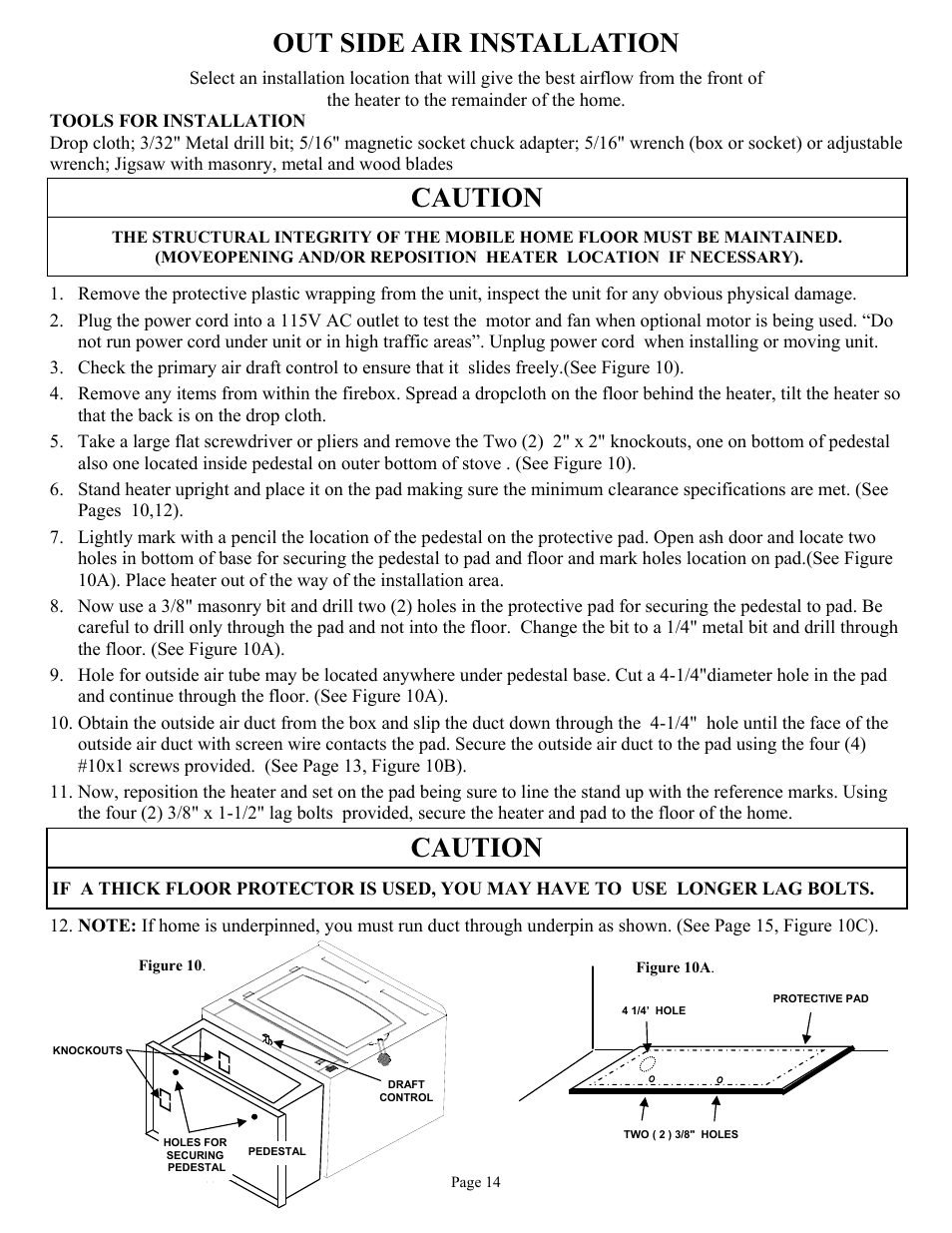 Out side air installation, Caution | New Buck Corporation FS 21 User Manual | Page 16 / 33