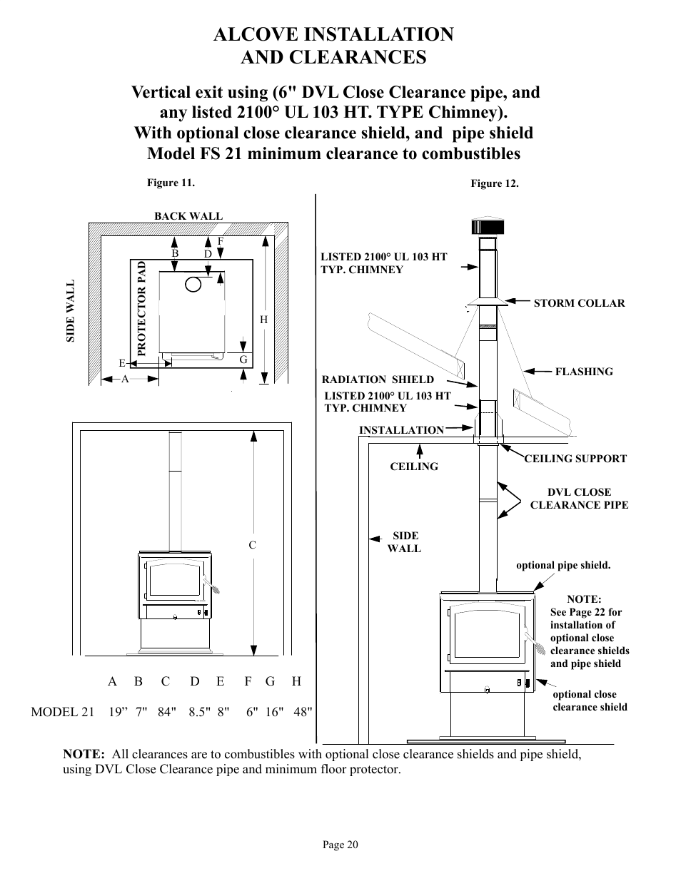 Alcove installation and clearances | New Buck Corporation FS 21 User Manual | Page 22 / 33