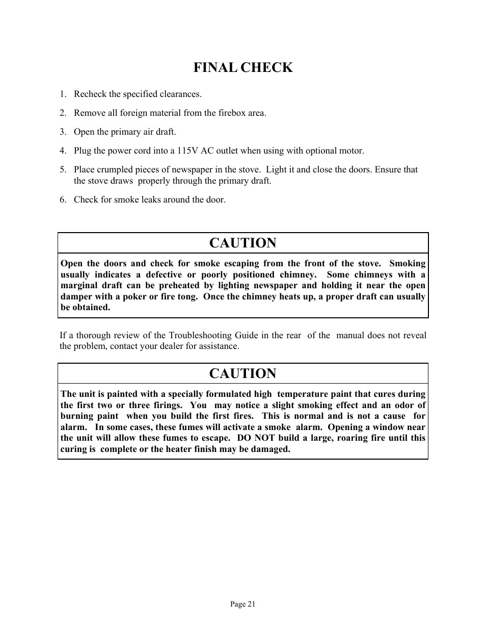 Final check, Caution | New Buck Corporation FS 21 User Manual | Page 23 / 33