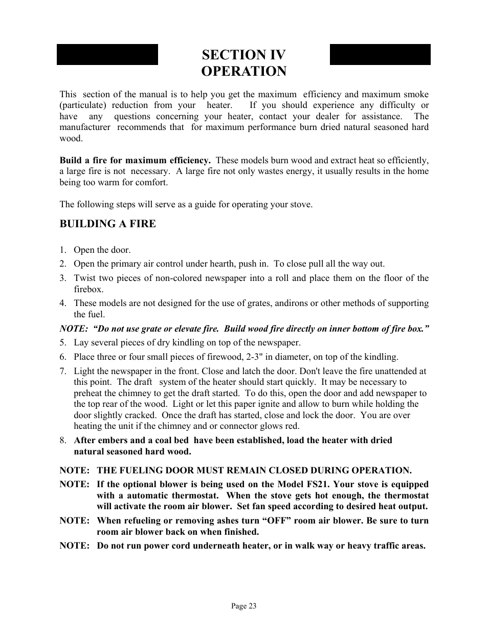 Operation | New Buck Corporation FS 21 User Manual | Page 25 / 33