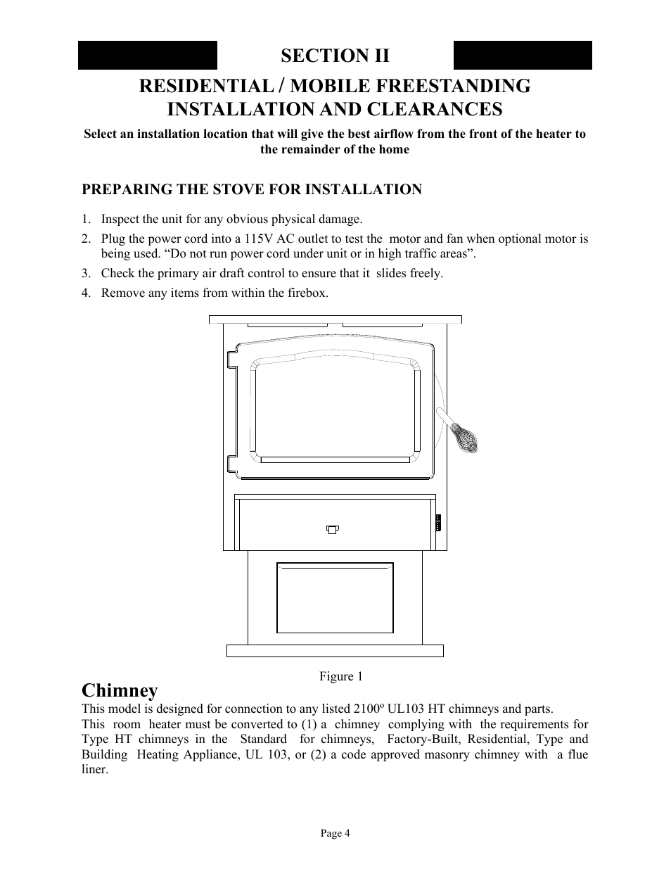 Residential, Mobile freestanding installation and clearances, Chimney | New Buck Corporation FS 21 User Manual | Page 6 / 33