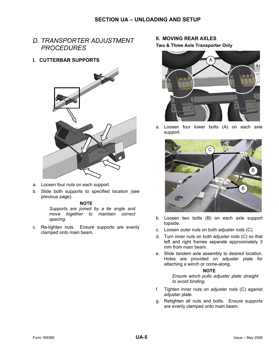 D. transporter adjustment procedures | MacDon Double Windrow Attachment User Manual | Page 19 / 65