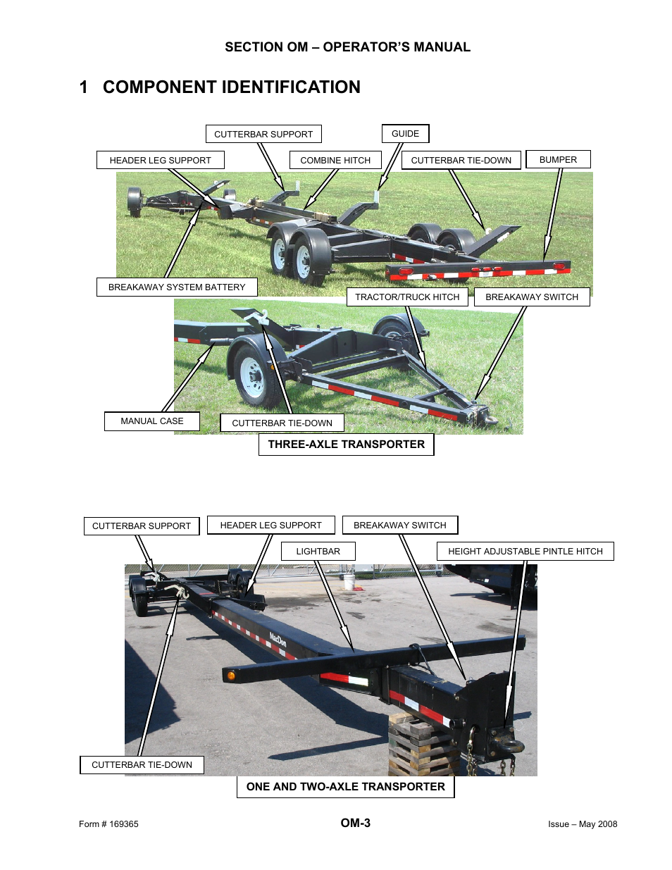 1 component identification, Om-3 | MacDon Double Windrow Attachment User Manual | Page 27 / 65