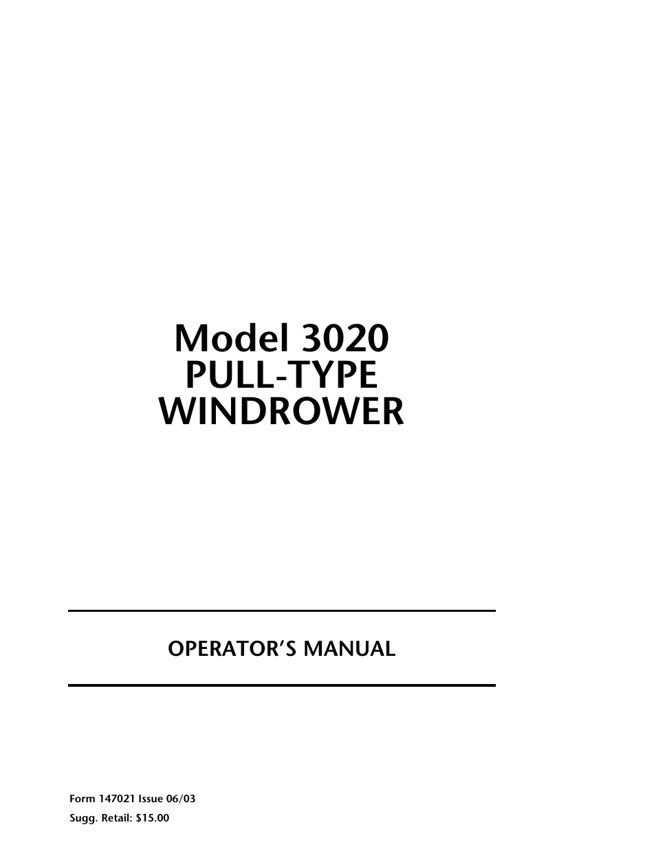 MacDon 3020 Pull-Type Windrower User Manual | 89 pages
