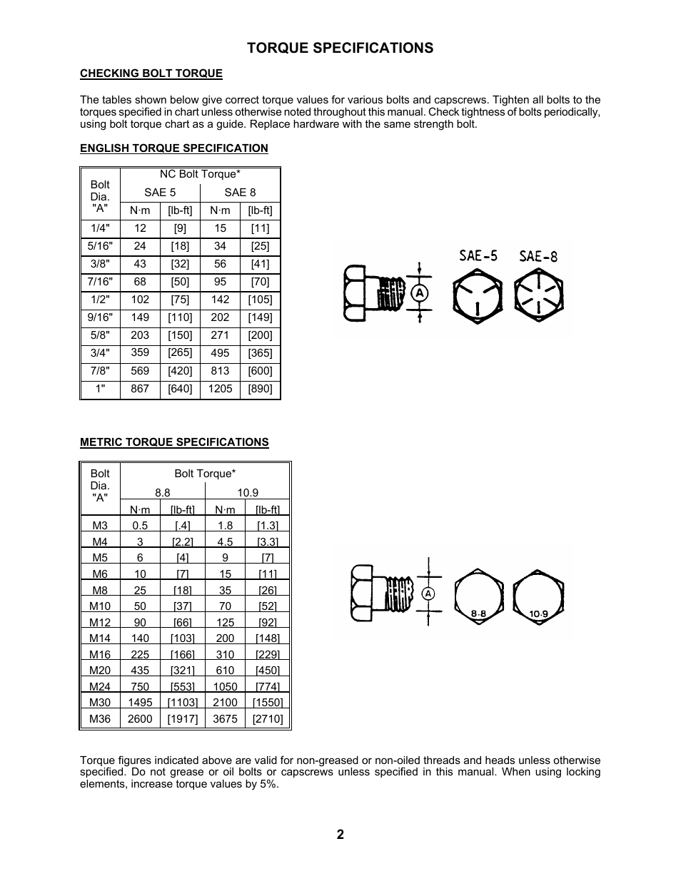 Torque specifications | MacDon 3020 Pull-Type Windrower User Manual | Page 13 / 89