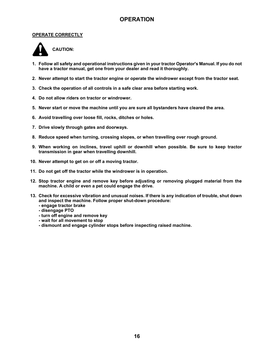 Operation | MacDon 3020 Pull-Type Windrower User Manual | Page 27 / 89