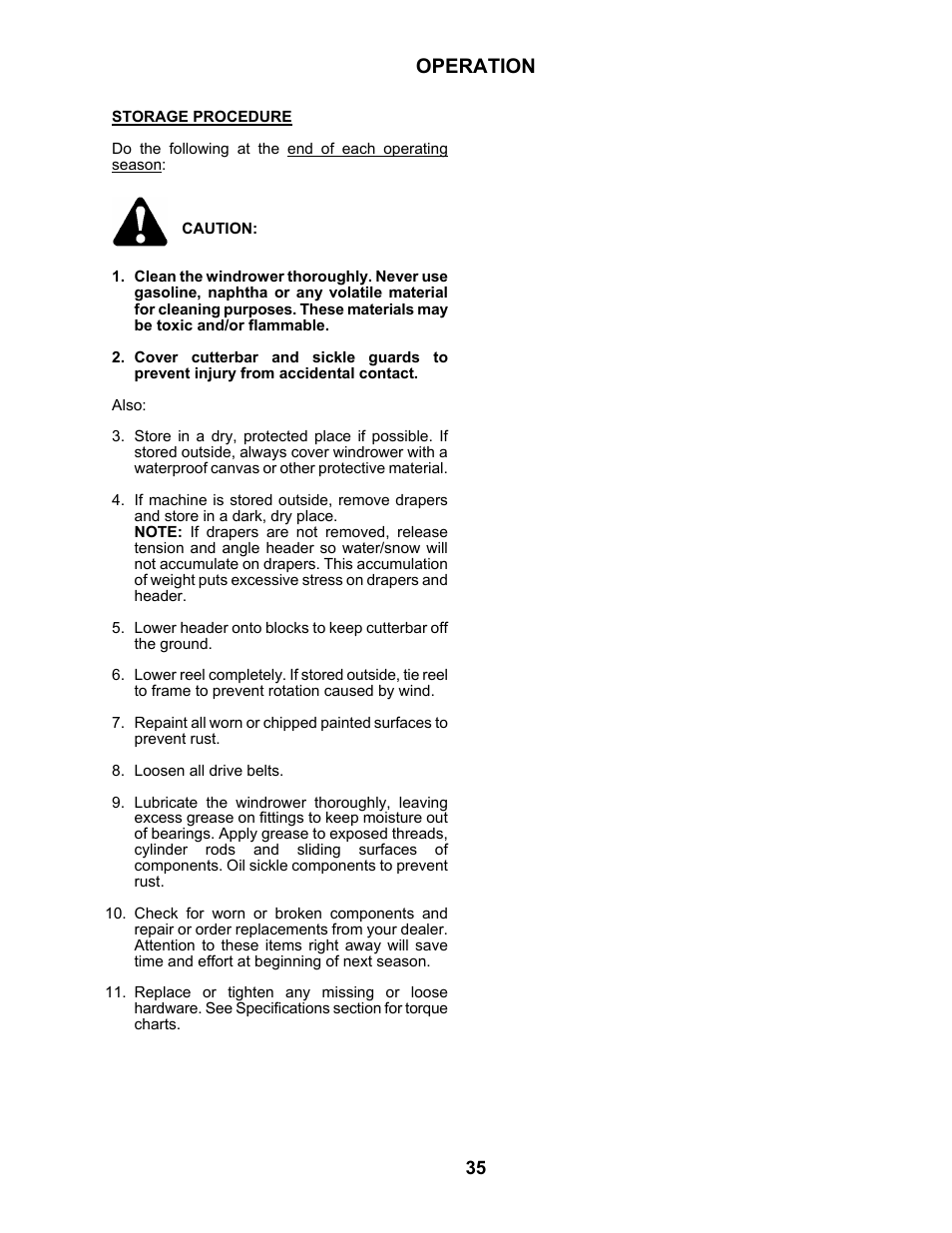 Operation | MacDon 3020 Pull-Type Windrower User Manual | Page 46 / 89