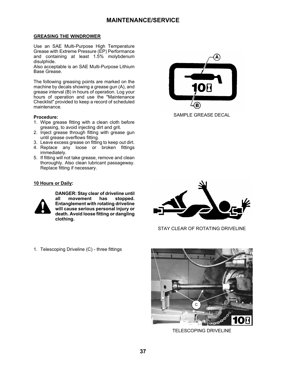 Maintenance/service | MacDon 3020 Pull-Type Windrower User Manual | Page 48 / 89