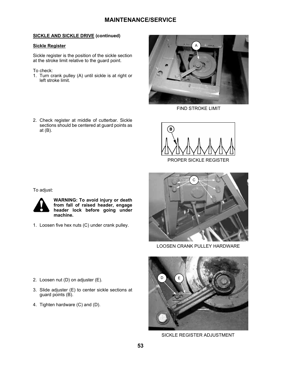 Maintenance/service | MacDon 3020 Pull-Type Windrower User Manual | Page 64 / 89