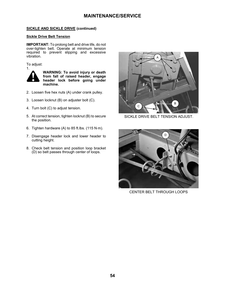 Maintenance/service | MacDon 3020 Pull-Type Windrower User Manual | Page 65 / 89