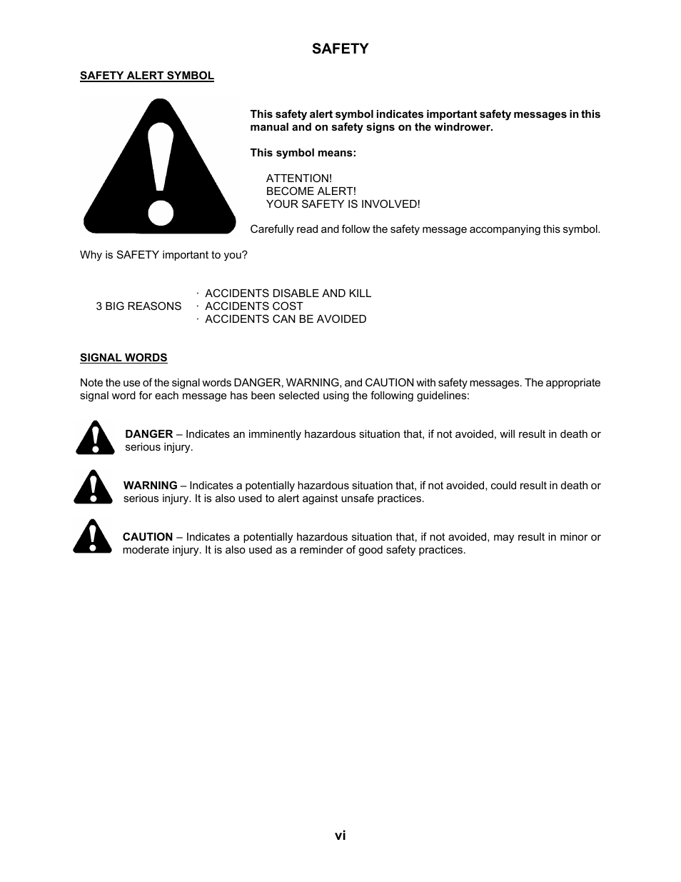 Safety | MacDon 3020 Pull-Type Windrower User Manual | Page 7 / 89