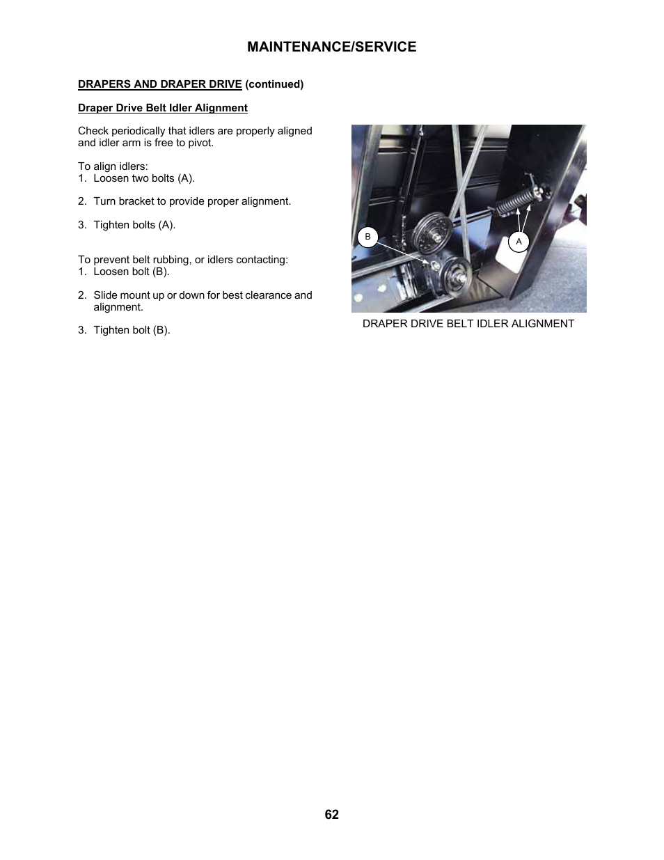 Maintenance/service | MacDon 3020 Pull-Type Windrower User Manual | Page 73 / 89