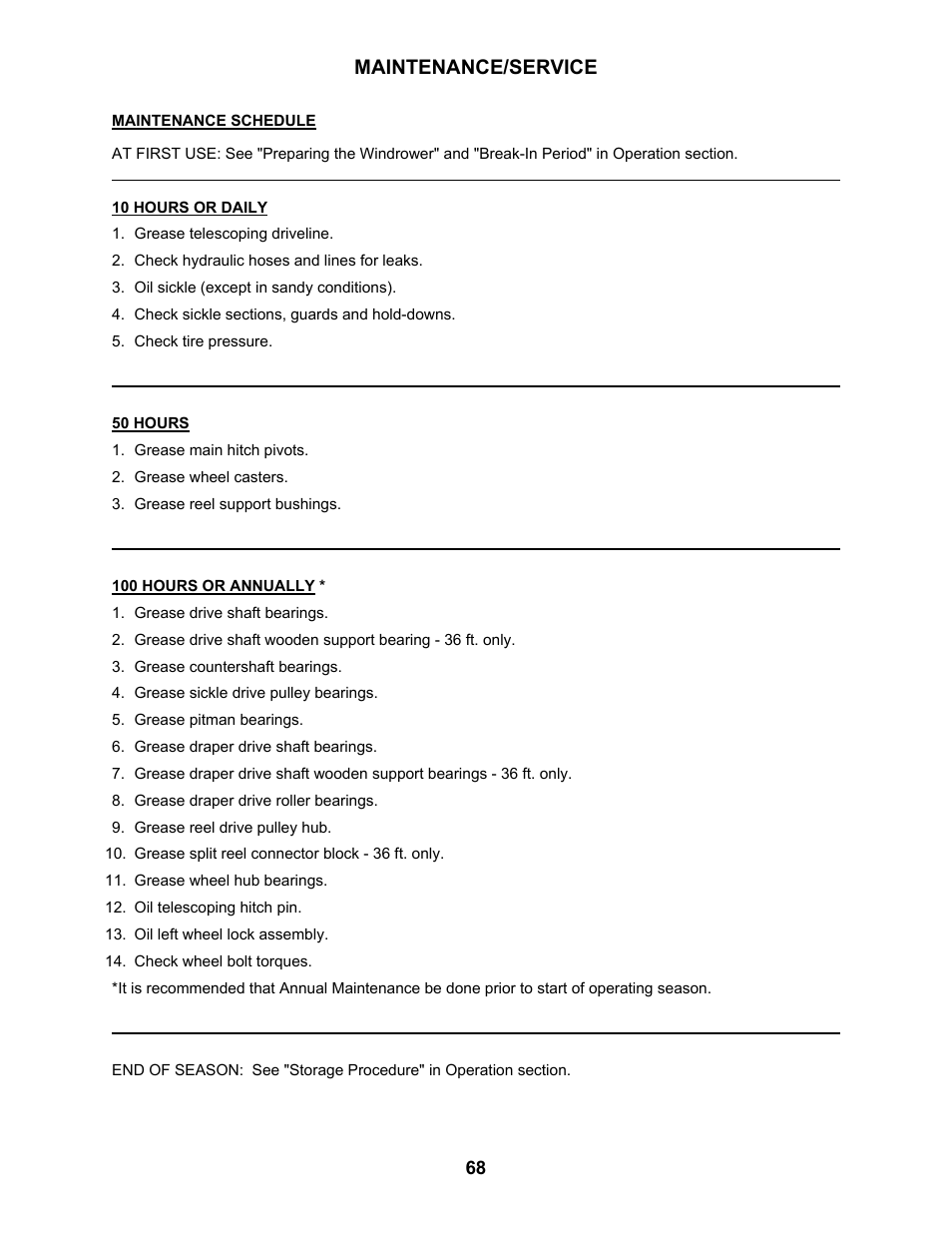 Maintenance/service | MacDon 3020 Pull-Type Windrower User Manual | Page 79 / 89