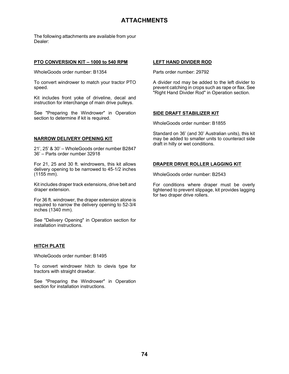 Attachments | MacDon 3020 Pull-Type Windrower User Manual | Page 85 / 89