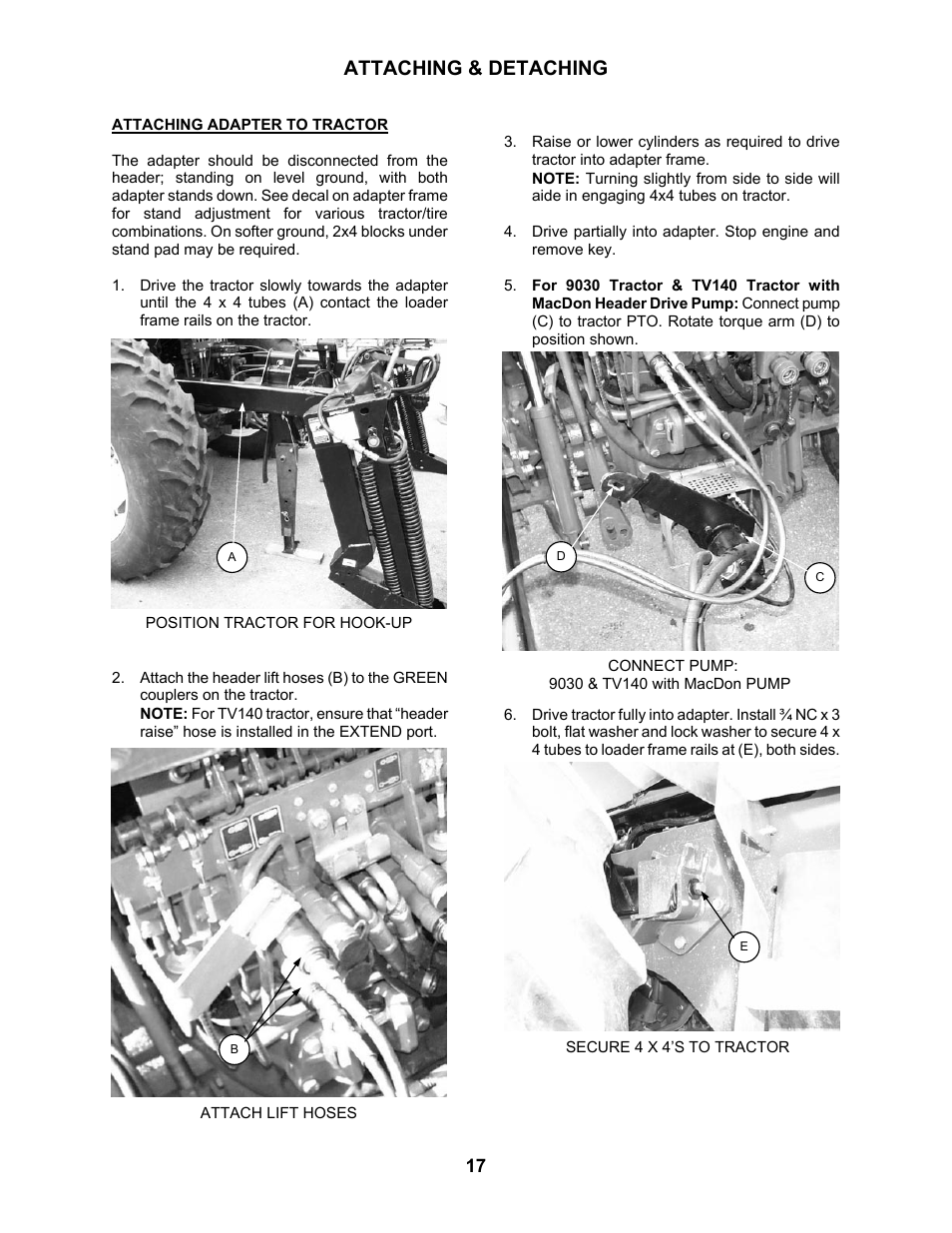 Attaching & detaching | MacDon 802 Bi-Directional Adapter User Manual | Page 18 / 44