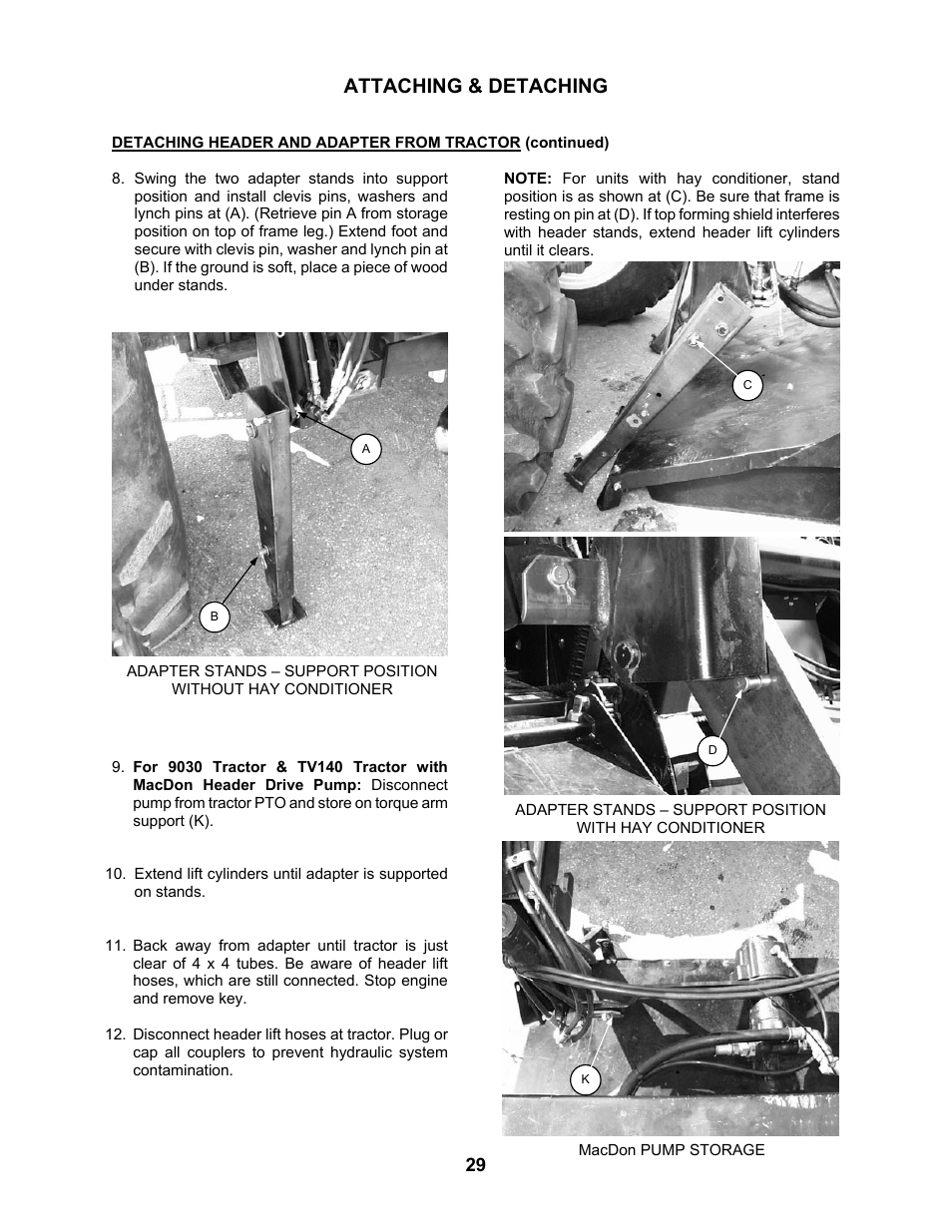 Attaching & detaching | MacDon 802 Bi-Directional Adapter User Manual | Page 30 / 44