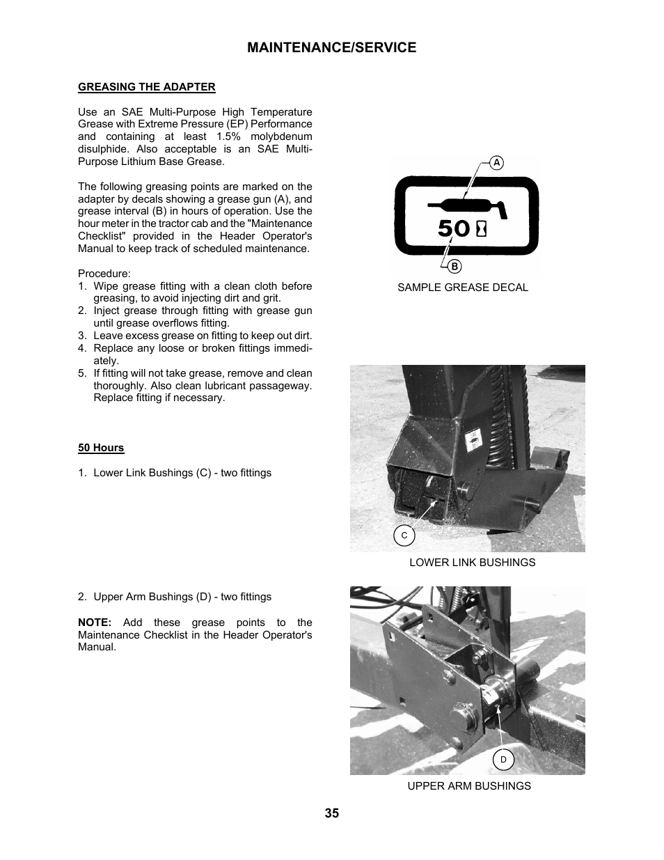 Maintenance/service | MacDon 802 Bi-Directional Adapter User Manual | Page 36 / 44