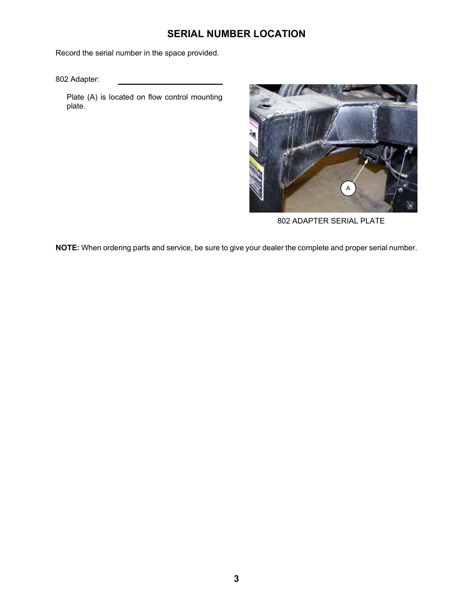 Serial number location | MacDon 802 Bi-Directional Adapter User Manual | Page 4 / 44